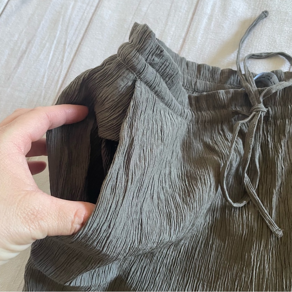 Zara Crinkle Gauze Pants Womens XS Gray High Rise Ankle Pull On Textured Pockets - Picture 9 of 15